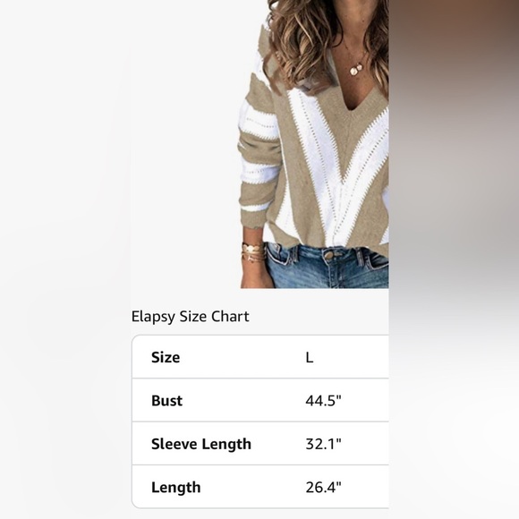 Stylish V-Neck Tan and White Sweater, NWOT, size large - Picture 7 of 7